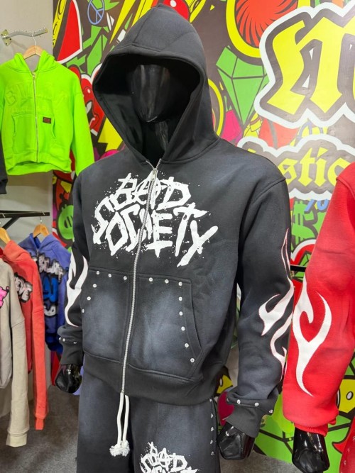 Custom Sunfade Wash Zip Up Hoodie & Baggy Sweatpants Set | Screen Printing | Rhinestones Streetwear