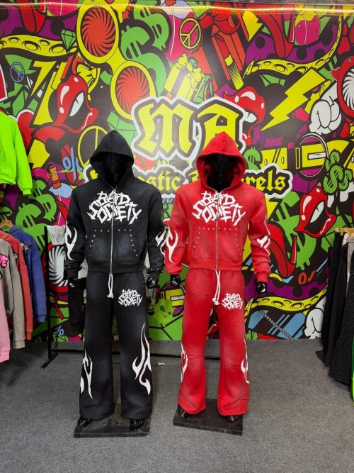 Custom Sunfade Wash Zip Up Hoodie & Baggy Sweatpants Set | Screen Printing | Rhinestones Streetwear