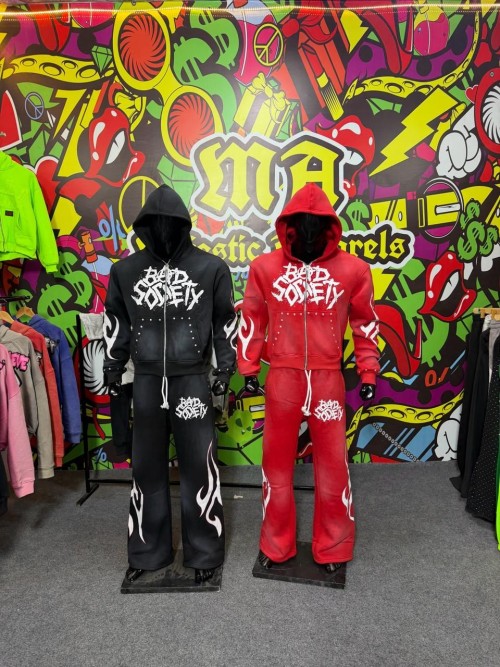 Custom Sunfade Wash Zip Up Hoodie & Baggy Sweatpants Set | Screen Printing | Rhinestones Streetwear