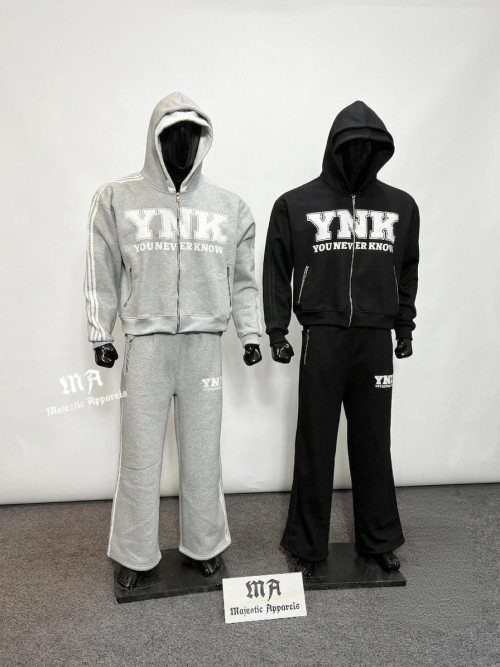 Premium Quality Custom Logo Tracksuit Zip Up Hoodies Front On Screen printing & Wide Leg Sweatpants