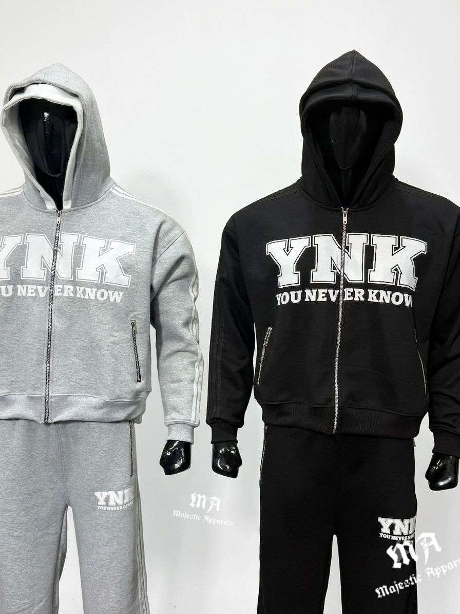 Premium Quality Custom Logo Tracksuit Zip Up Hoodies Front On Screen printing & Wide Leg Sweatpants