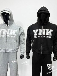 Premium Quality Custom Logo Tracksuit Zip Up Hoodies Front On Screen printing & Wide Leg Sweatpants