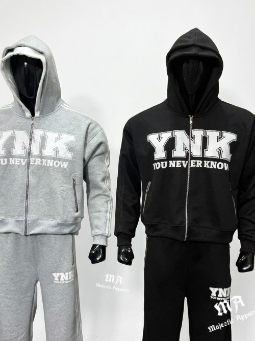 Premium Quality Custom Logo Tracksuit Zip Up Hoodies Front On Screen printing & Wide Leg Sweatpants