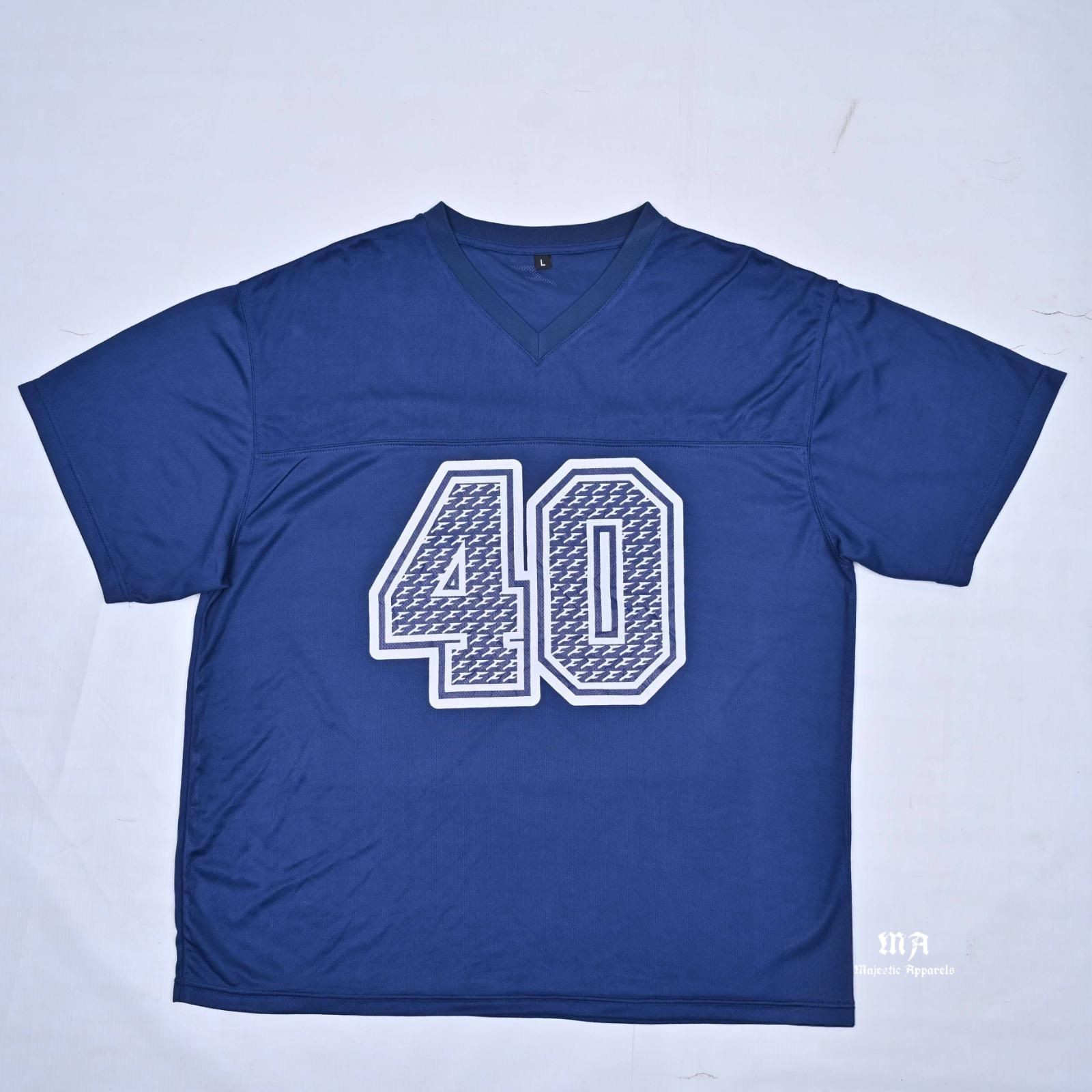Mens Blue Short Sleeve V-Neck Jersey With Number 40 Heat Transfer Print Wholesale Breathable Regular Fit T-shirt