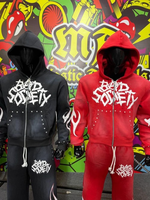 Custom Sunfade Wash Zip Up Hoodie & Baggy Sweatpants Set | Screen Printing | Rhinestones Streetwear